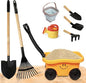 Kids Wagon with Beach and Garden Tools Set, Kids Shovel for Digging, Rake, 8PCS Gardening Outdoor Toys for Ages 3-4