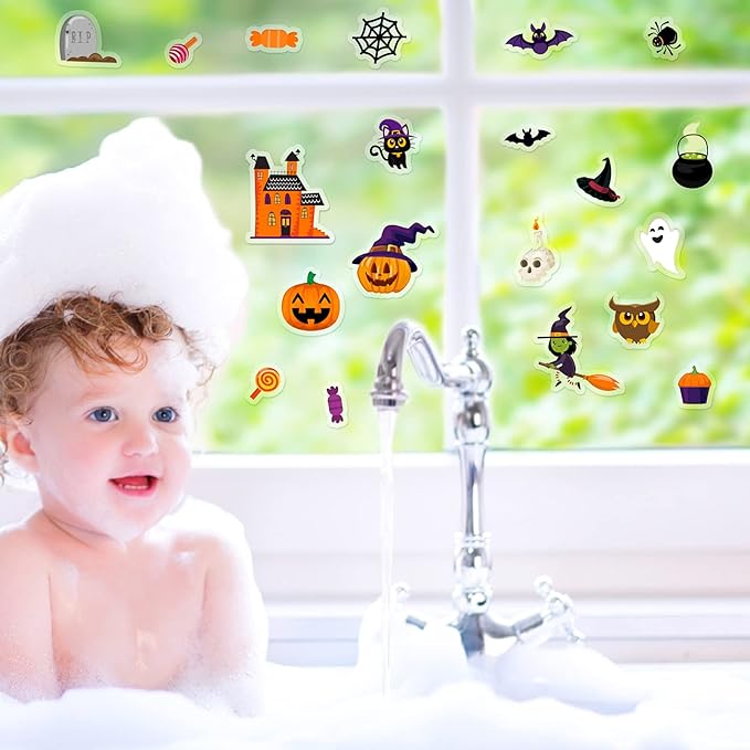 40 PCS Halloween Thick Gel Clings Halloween Window Gel Clings Decals Stickers for Kids, Toddlers and Adults Home Airplane Classroom Nursery Pumpkin Party Supplies Decorations Removable and Reusable