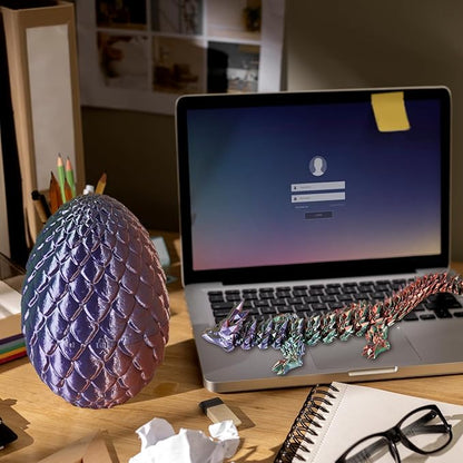 Large Dragon Eggs with Dragon Inside, 3D Printed Surprise Funny Gifts for Kids, Articulated Dragon Fidget Toys for Adults, Executive Desk Toys Office Room Décor (Gradient Blue-Green-Brown)