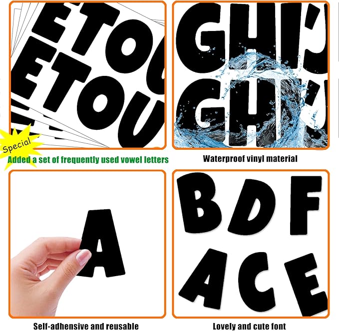 Bemeol Bulletin Board Letters 216 Pcs 2.5 Inch Alphabet Letter Stickers Self-Adhesive Letters for Poster Board Classroom Crafts Home Decor(Black)