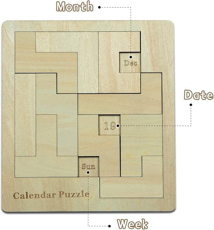 Calendar Puzzle - Daily Calendar Puzzle Wooden,Challenge 365 Days Date and Week, Advent Calendar.（Size：9.8 x 7.8inch）