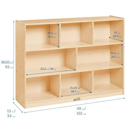 ECR4Kids 8-Compartment Mobile Storage Cabinet, 36in, Classroom Furniture, Natural