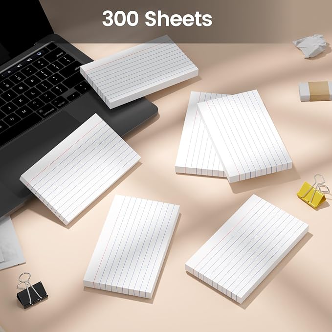 300 Count Index Cards 3x5 Inch - 180gsm Heavyweight Color Flash Card (50 Sheets Each), Durable & Portable Note Taking for Students, Teachers, Study Flashcards for Office Home School