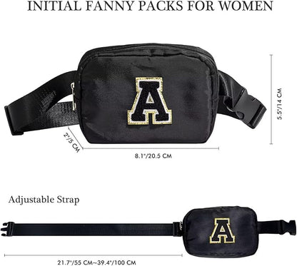 YOOLIFE Initial Crossbody Bags for Women - Belt Bag Fanny Packs for Women Cross Body Bag Sling Bag Black Small Waist Packs Mothers Day Gifts Travel Accessories Monogrammed Gifts I