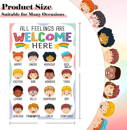 FLYAB Feelings Chart for Kids - Classroom Decorations Elementary Emotions Learning Mental Health Poster for Toddlers Educational Calming Corner Teacher Must Haves for Back to School Supplies