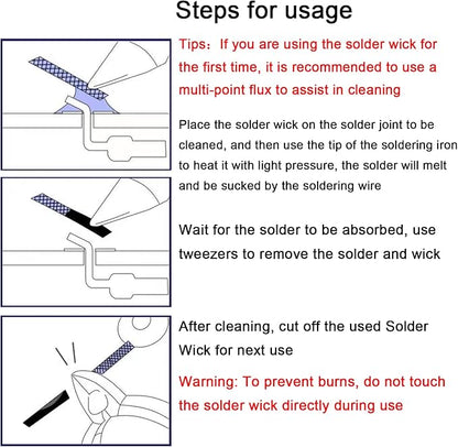 Solder Wicks braid，Solder Sucker，10ft Length 3 Pieces No-Clean Desoldering Braided Wicks. Solder Removal Tool，Desoldering Wick Used to Remove the Solder and Disassemble Electrical Components