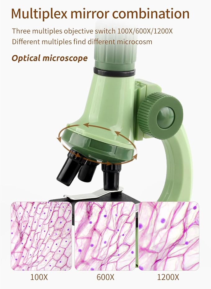 XD508 Microscope for Kids - 100X 600X 1200X Beginner Microscopes kit with LED Light, Science Educational Gift and Toy for Boy&Girl Birthday Halloween Christmas（Yellow）