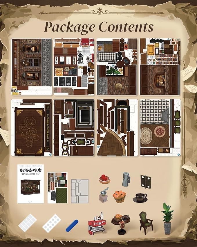 Cutefun Book Nook Kit - DIY Miniature Doll House Kit, Book Nook Kits for Adults, 3D Wooden Puzzle Bookend Bookshelf with LED Light for Cafe Crafts Lovers (Corner Coffee Shop)