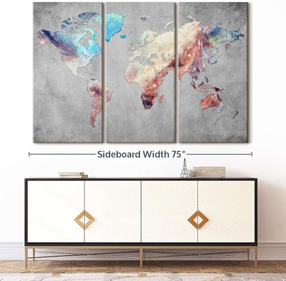 ElephantStock Artistic Touch World Map Multi Piece Canvas - 3 Panel Wall Decor - Map of the World Art - Canvas for the Office and Home - 74" X 48"