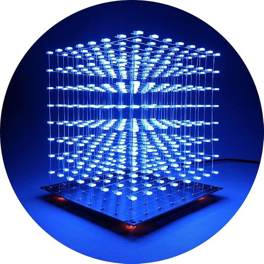 3D Led Cube Light DIY Kit with 3D Animation Editing Software Squared LED 8x8x8 Electronic Toy for Children and Teenagers Learning Activities Suit(3D8S-BLUE)