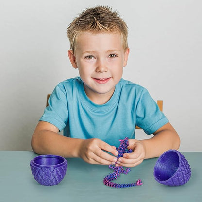 Dragon Eggs with Dragon Inside, 3D Printed Surprise Funny Gifts for Kids, Articulated Dragon Fidget Toys for Adults, Executive Desk Toys Office Room Décor (Shiny Purple, M-Size)