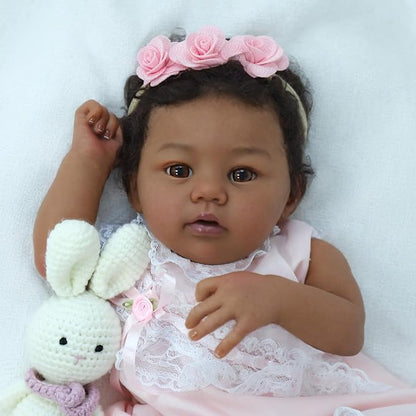 Reborn Baby Doll Black Girl – 18-Inch Realistic Lifelike African American Newborn Handmade Doll with Real Life Soft Weighted Body and Accessories – Gift for Kids Ages 3 and Up