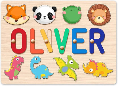 Personalized Name Puzzle for Kids, Wooden Puzzles for Toddlers 1-3, Custom Baby Toddler Toys for 1 Year Old, Personalized Christmas Birthday Gifts