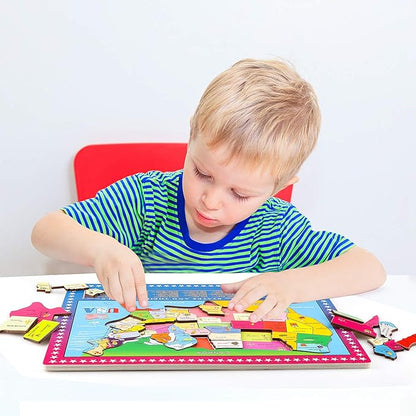 Wondertoys 46 Pieces Wooden USA Map Puzzle for Kids US Map Puzzle Educational Geography Puzzles United States Map Puzzle for Boy Girl