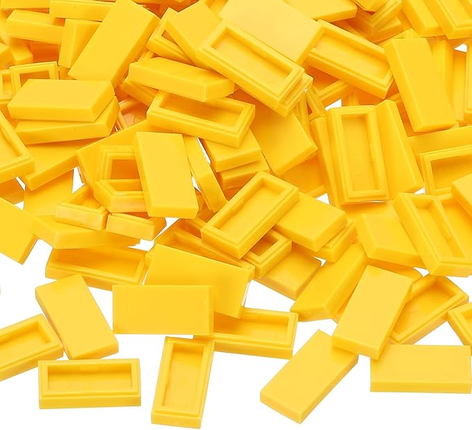 PATIKIL 370 Pcs Flat Blocks Bulk, 1x2 Square Yellow Classic Tiles Smooth Surface Mini Building Blocks Accessories Compatible Bricks Kits for Building Floor Walls Mosaic Pixel Arts