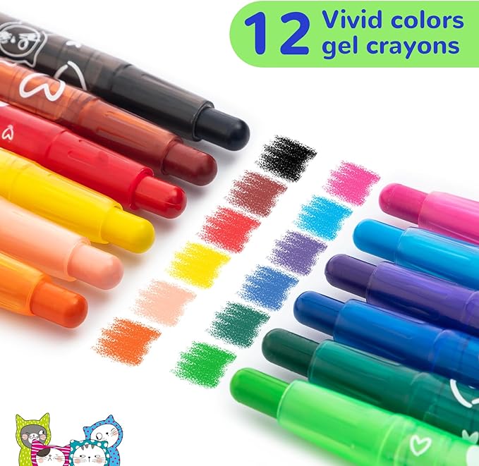 M&G 12 PCS Twist Gel Crayons for Kids Toddlers,Non-Toxic Crayon Set for Glass and Paper with Clear Plastic Crayon Case, Art Supplies for Coloring Book for Gifts and School Projects