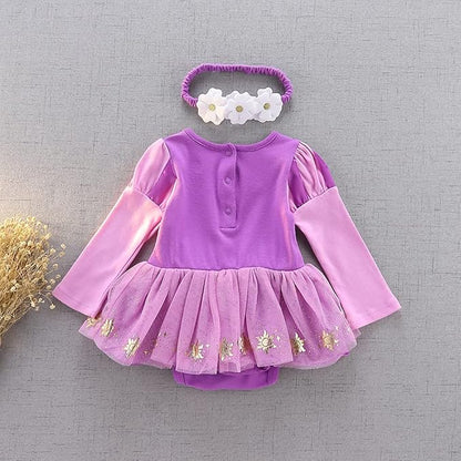 Dressy Daisy Princess Onesie Romper Fancy Dress Costume Halloween Birthday Bodysuit Outfit with Headband for Infant Baby Girl