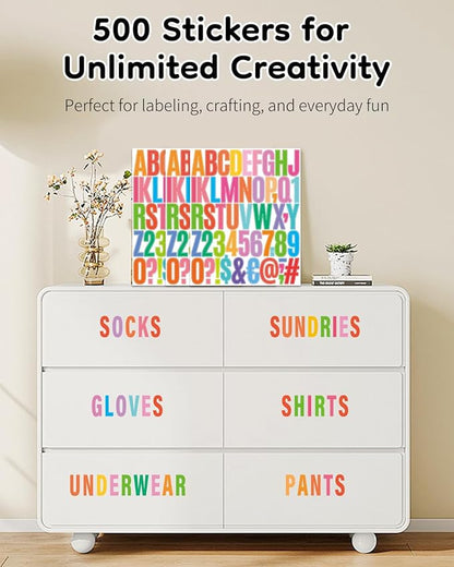 Uniclife 10 Sheets Letter Stickers, 500 Pcs Scrapbook Stickers, 2 Inch Vinyl Number Alphabet Sticker, Self-Adhesive Stick on Letters for Mailbox Bottles Crafts Posters Decor