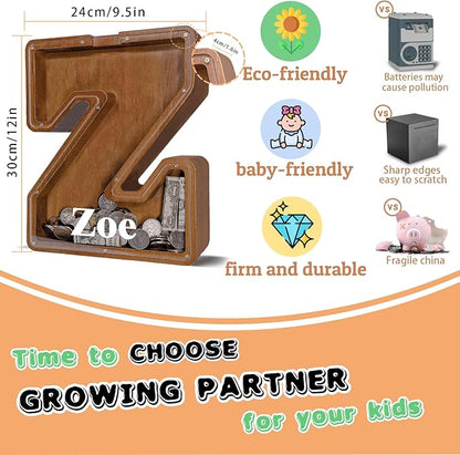 Wooden Letter Piggy Bank for Kids Larger Letter Piggy Bank for Boys and Girls Personalized Piggy Bank Initial Coin Bank Wood Kids Money Bank for Birthday and Festival