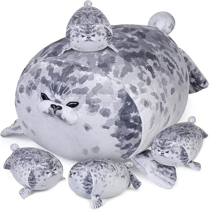 KMUYSL Toys for Ages 0 1 2 3 4 5 6 7 8+ Years - Plush Mommy Stuffed Animal with 4 Babies in Her Tummy, Soft Plush Toys Set, Christmas Birthday Gifts for Girls Boys Baby, Toddler, Kids (Seal Toys)