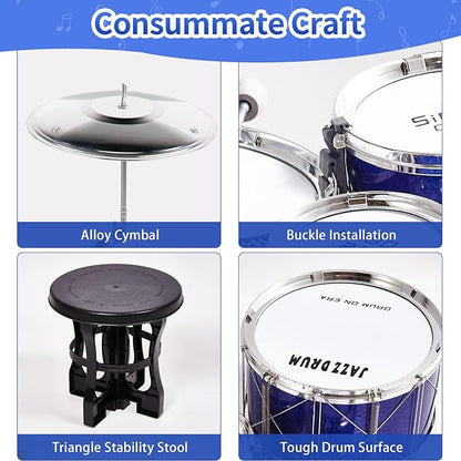 Tinylife Kids Drum Set, Toddlers Musical Toys Drum Kit with 5 Drums, Stool, Sticks and Cymbal Kids Musical Instruments Toy Set for 2 3 4 5 Year Old Boys Girls Gifts