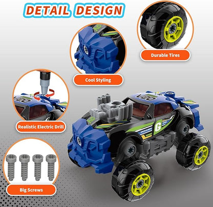3-in-1 Building Car for Boys Ages 3+, Take Apart Car with Electric Drill, 43 Pcs Construction Toy Truck, Build Your Own Cars with Play Tools, Ideal Educational Present for Kids Children (Black)