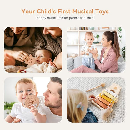 Baby Musical Instruments - Your Child's First Musical Toys with Castanet Rainmaker Tambourine Xylophone - Baby Friendly Design Wooden Instruments Set Grow with Your Boys and Girls