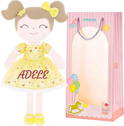 Gloveleya Personalized Doll with Your Name - Cute Floral Yellow Custom Soft Plush Doll for Girls Plush Doll Customized Gifts - Muñecas de Trapo Personalizadas para Niñas