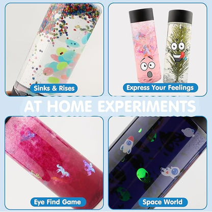 Sensory Bottles Kits Supplies Sensory Toys for Toddlers1-3, Calm Down Corner Supplies with Glitter, 2 Containers（2XL）…