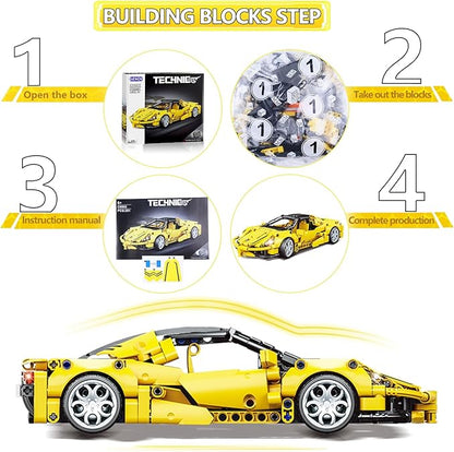 SIENON Technic Super Sports Car Building Kit Pull Back Race Car Toy, Racing Vehicle Collectible Model Supercar Building Construction Toys for Kids Girls Boys Age 6+ (391 Pcs)