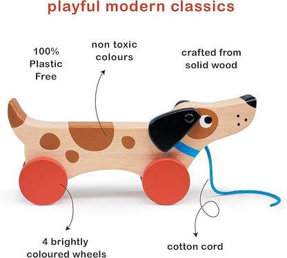 Mentari Toys - Puppy on Wheels - Wooden Dog Pull Toy for Toddlers - Natural Wood Toy with 7 inch Pull Chord, 4 Wheels, Rotating Ears - Enhances Motor Skills - Fosters Imaginative Play - Age 18M+