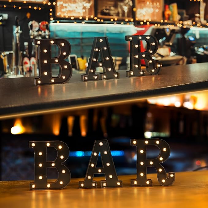 Foaky Black LED Letter Lights for Room Decor - Bedroom Wall Decor, Alphabet Lights for Home, Wedding, Party - Battery Operated （F）
