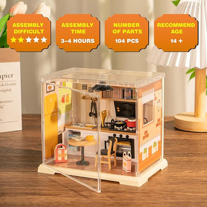 DIY Miniature House Kit, Tiny House with Home Decor Furniture & LED, DIY Dollhouse Miniature Kit for Adults Teens, Dollhouse for Mini Figures, Mini House Building Kit, Home Kitchen Mini Model Kit