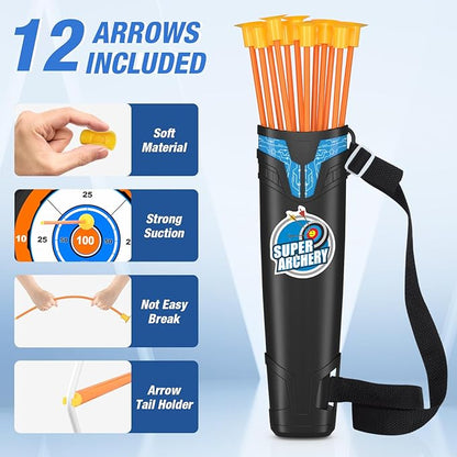 Bow and Arrow for Kids, LED Light Up Archery Set with 12 Suction Cup Arrows, 1 Standing Target, 3 Score Targets & 1 Quiver, Indoor Outdoor Sport Gifts for Boys Girls Ages 4-12, Blue