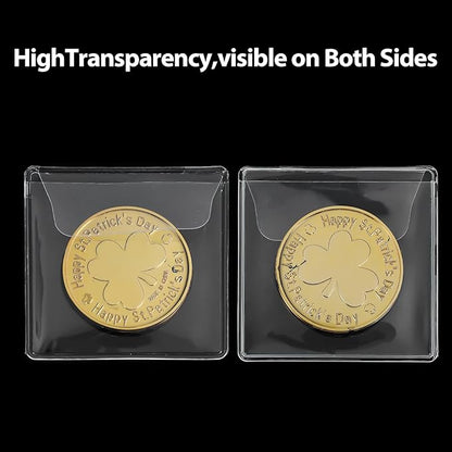 200Pcs Single Pocket Coin Flips Coin Sleeves Holders Clear PVC Coin Protectors Individual Plastic Coin Holders for Coin Currency Bills Collectors Protector (2.2 x 2.2 Inch) (Rectangular) ﻿