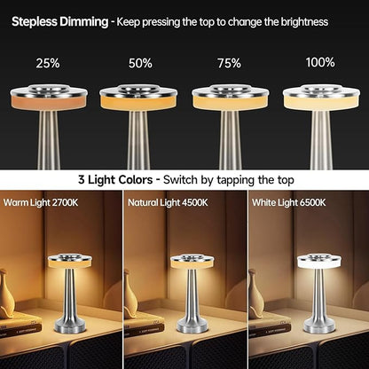 Cordless Table Lamp, Portable LED Desk Lamp, Table Sensor Control Beside Lamps, Kids Night Light with Stepless Dimming & Charging Completed Tip Light & 3 Colors Changing