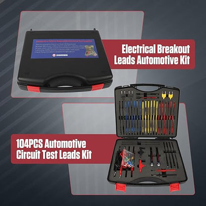 104PCS Automotive Circuit Test Leads Kit Electrical Breakout Leads Automotive Kit Multimeter Test Leads Kit with Alligator Clips,Banana Plug Test Lead,Oscilloscope Probe