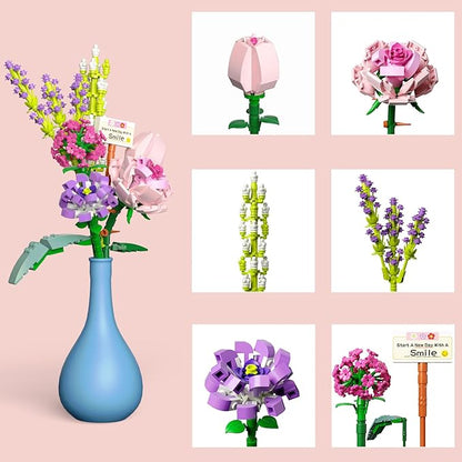 Mini Bricks Flower Bouquet Building Sets, Artificial Flowers, 553 Pieces Botanical Collection for Ages 8-12 yrs Old Girl for Gift (Not Compatible with Set)
