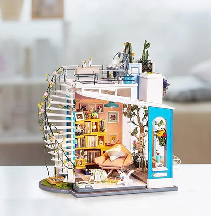 Rolife DIY Miniature House Kit Dora's Rooftop, Tiny House Kit for Adults to Build, Mini House Making Kit with Furnitures, Halloween/Christmas Decorations/Gifts for Family and Friends (Dora's Rooftop)
