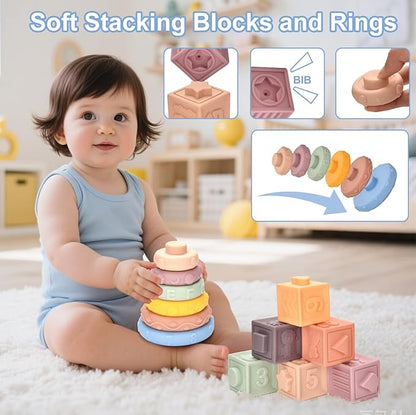 Montessori Toys for Baby 6 Month Old,Baby Toys 6-9-12 Months,6 in 1 Montessori Sensory Toys for 1 Year Old,Stacking Blocks,Tissue Box Toys for Toddlers Birthday Halloween