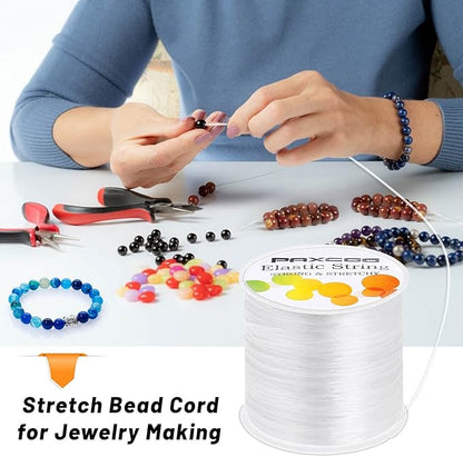 Paxcoo 1mm Elastic Bracelet String Cord Stretch Bead Cord for Jewelry Making and Bracelet Making White