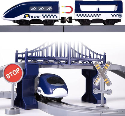 Train Sets for Toddlers, 66 Pcs Trains Toy with Battery Operated & Tracks (Magnetic Connection), Compatible with Thomas, Brio, Christmas Toy Gifts for 3 4 5 6 7 8 Years Old (Police)