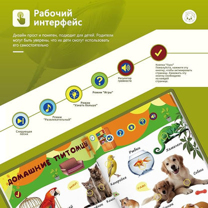 Russian Interactive Talking Book for Toddler 3-5,USB-C Rechargeable Sound Book with 600+ Sounds,171 Animal,Autism Sensory Toy for Kid,Russian Learning Book for Boys Girls Holiday Birthday Gift