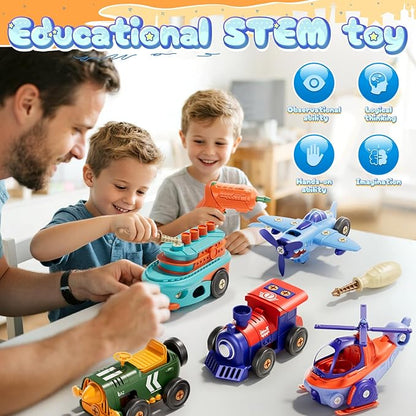 Take-Apart Electric Building Toys for kids ages 4-8, 5 Pcs Toys Cars Kids&toddler Tool Set with Motor & Electric Drill, STEM Educational building construction toys 3+ year old, Gift for Boys 3 4 5 6