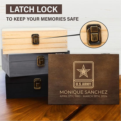 Personalized Line of Duty Memorial Keepsake Box – Custom Engraved Wooden Tribute Box for Fallen Heroes, Soldiers, First Responders, Veterans - Sympathy Gifts Storage Boxes for Medals, Flags, Photos