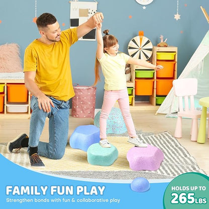 Sound Stepping Stones for Kids - 5 Pcs Non-Slip Indoor or Outdoor Balance Stones, Obstacle Course Coordination Game for Aged 3 4 5 6, Sensory Toys for Toddlers, Birthday Gifts