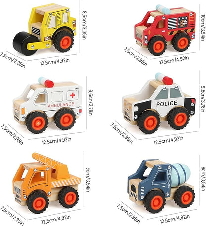 6Pcs Wooden Cars for Toddlers 1-3, Push and Go Vehicles, Kid Toys, Hand Push Cars for 1+ Year Old, Montessori