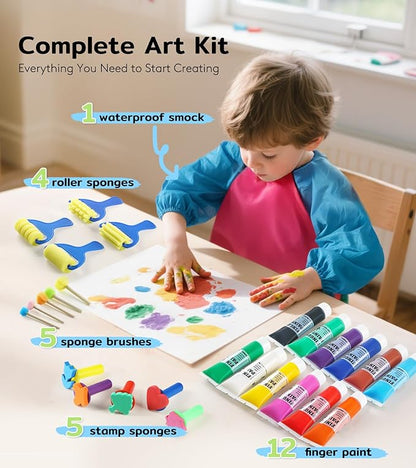 TMOL Washable Finger Paint for Toddlers, 27 PCS Non-Toxic Finger Paints, 12 Vibrant Colors (1.21fl oz), Baby Paint for Hand and Feet, Safe Art Supplies, Early Learning Gifts for Kids Age 3+