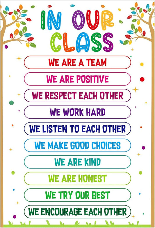 FLYAB Classroom Rules Posters - Motivational Posters for Classroom Decorations In Our Class Inspirational Poster for Preschool Kindergarten Elementary Back to School Teacher Supplies