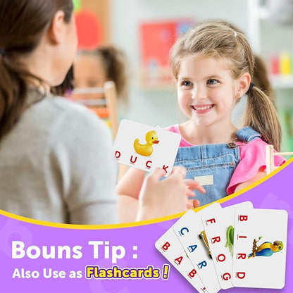 Educational Games for Kids Ages 3-8, Matching Letter Game for Kids Toys for 3-8 Year Olds Boys Girls Birthday Gifts for 3-8 Year Olds Girls Boys Preschool Kindergarten Educational Spelling Toys Purple
